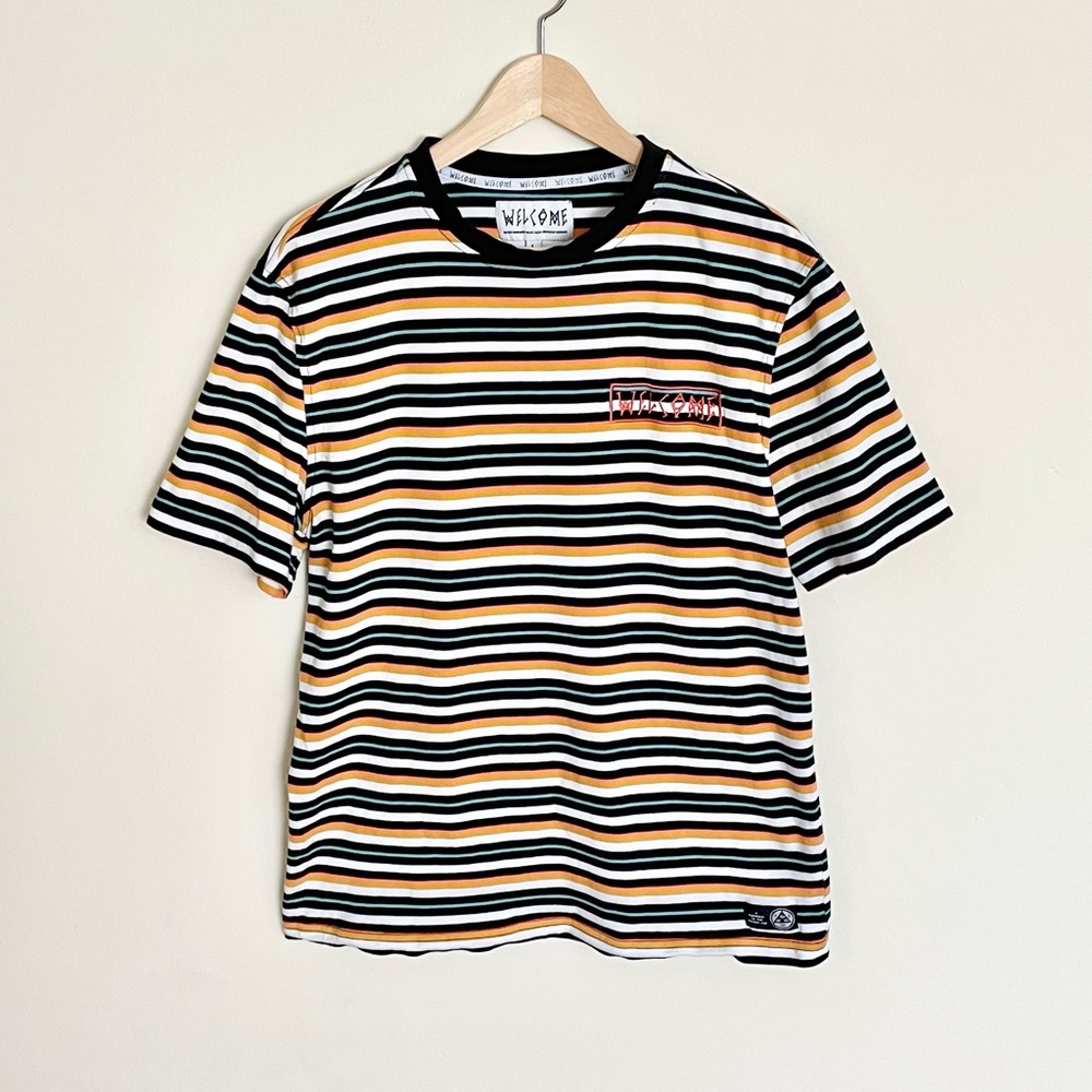 Welcome Surf Stripe Space T Shirt Mid Weight Men’s size Large